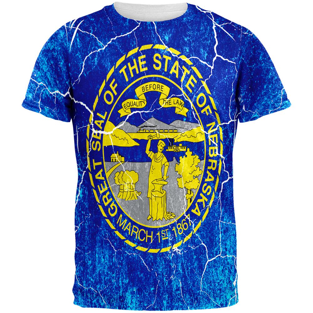 Nebraska Vintage Distressed State Flag All Over Mens T Shirt Men's T-Shirts Old Glory 2XL Multi