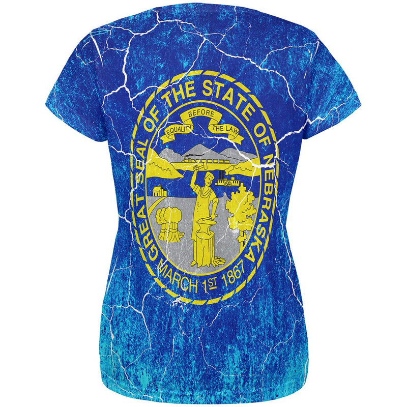 Nebraska Vintage Distressed State Flag All Over Womens T Shirt Women's T-Shirts Old Glory
