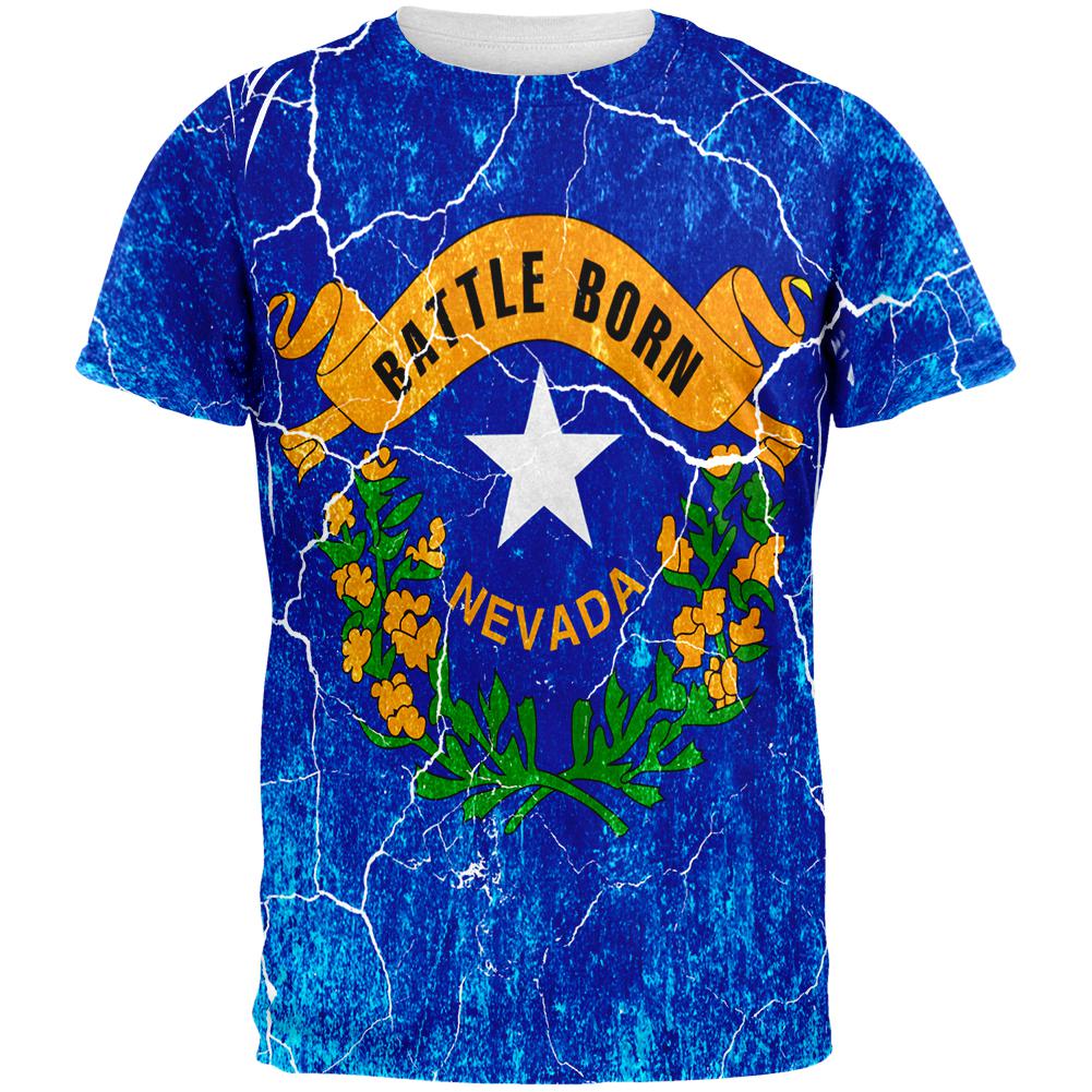 Nevada Vintage Distressed State Flag All Over Mens T Shirt Men's T-Shirts Old Glory 2XL Multi