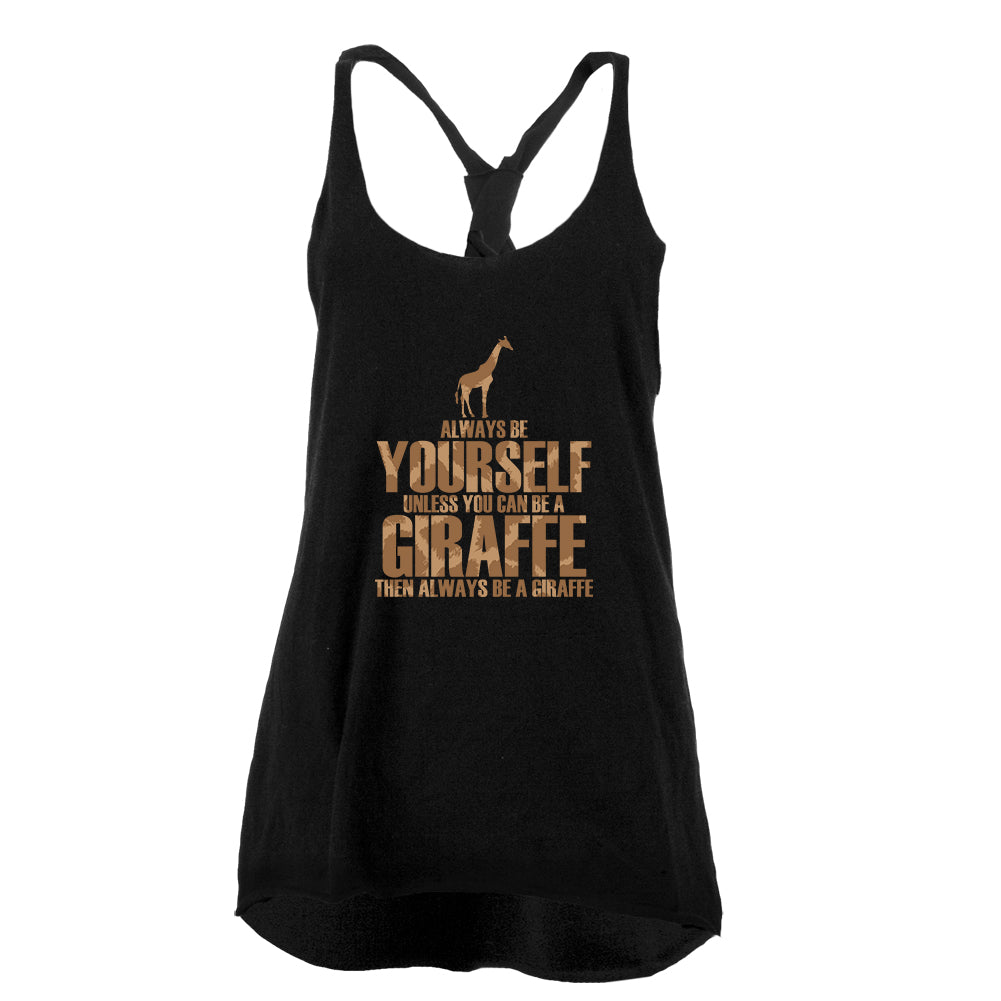 Always Be Yourself Giraffe Juniors Twist Tank Top Juniors Tank Tops Old Glory MD Black