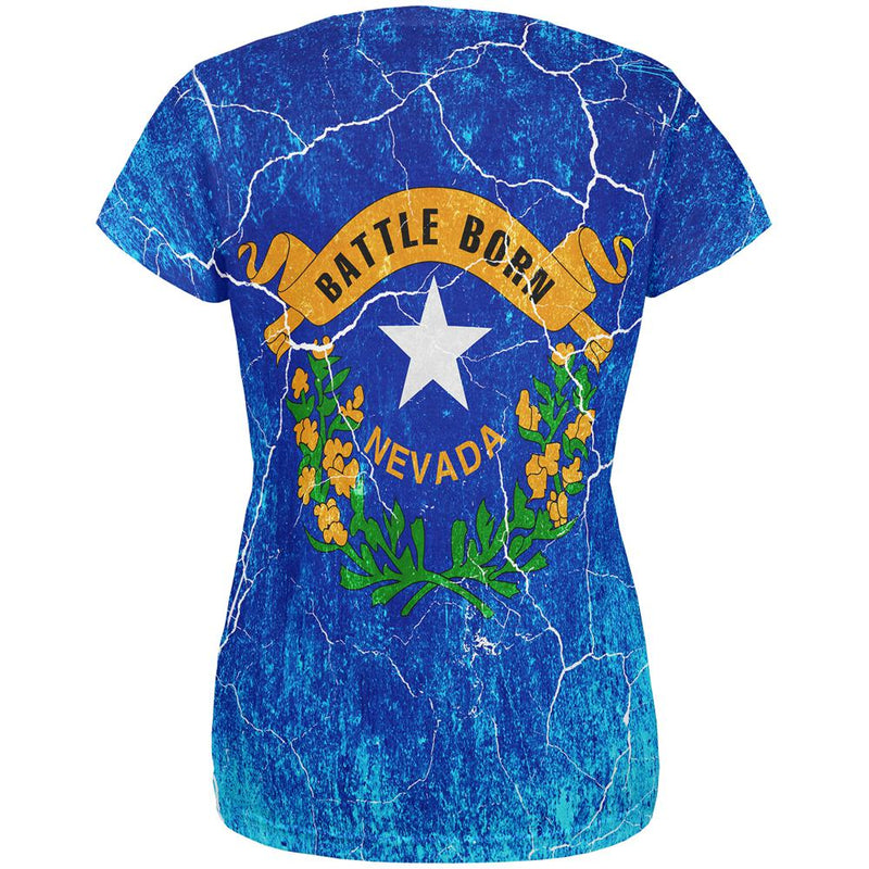 Nevada Vintage Distressed State Flag All Over Womens T Shirt Women's T-Shirts Old Glory
