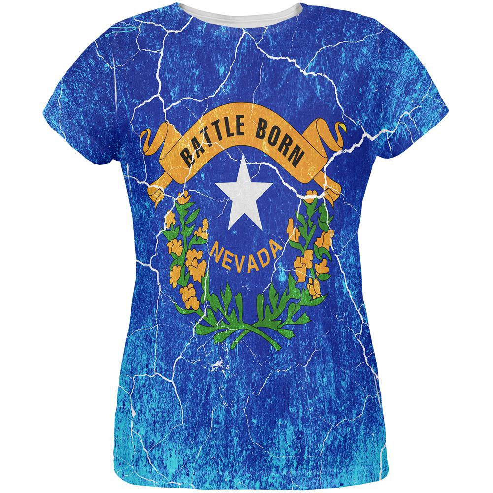 Nevada Vintage Distressed State Flag All Over Womens T Shirt Women's T-Shirts Old Glory 2XL Multi