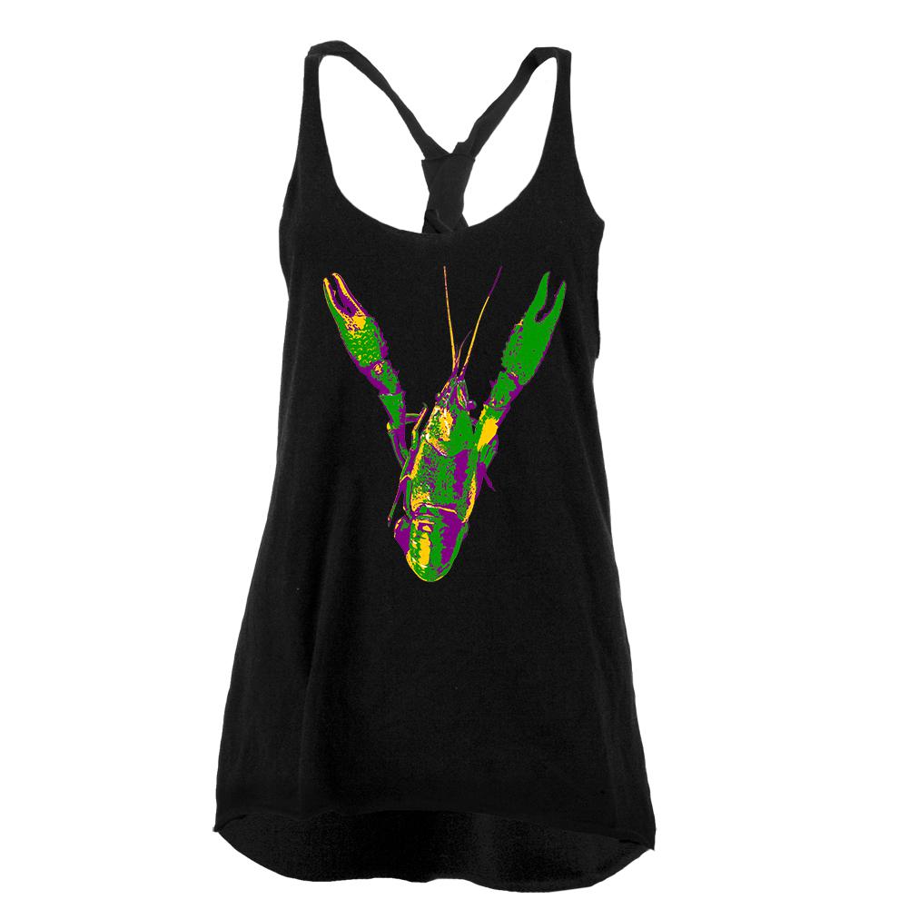 Mardi Gras Crawfish Juniors Twist Tank Top Juniors Tank Tops Old Glory LG Black