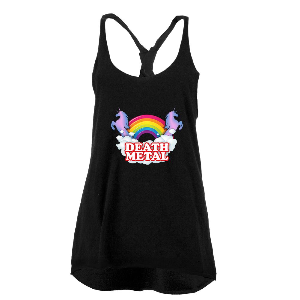 Death Metal Rainbow Juniors Twist Tank Top Juniors Tank Tops Old Glory LG Black