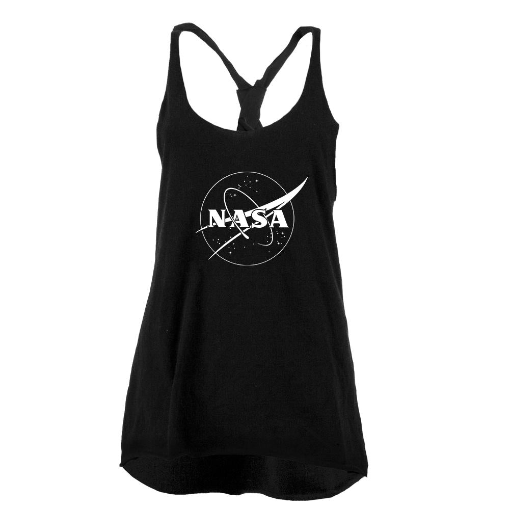 NASA Outline Logo Juniors Twist Tank Top Juniors Tank Tops NASA LG Black