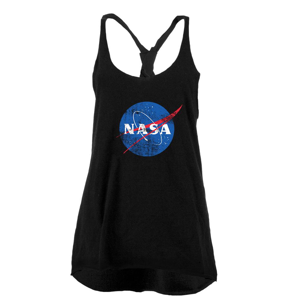 NASA Distressed Logo Juniors Twist Tank Top Juniors Tank Tops NASA LG Black