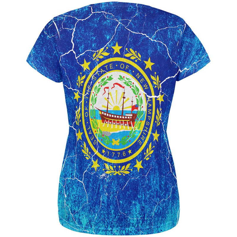 New Hampshire Vintage Distressed State Flag All Over Womens T Shirt Women's T-Shirts Old Glory