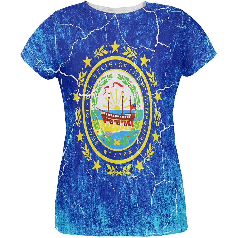 New Hampshire Vintage Distressed State Flag All Over Womens T Shirt Women's T-Shirts Old Glory 2XL Multi