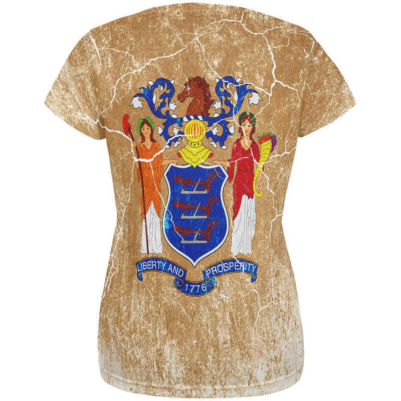 New Jersey Vintage Distressed State Flag All Over Womens T Shirt Women's T-Shirts Old Glory