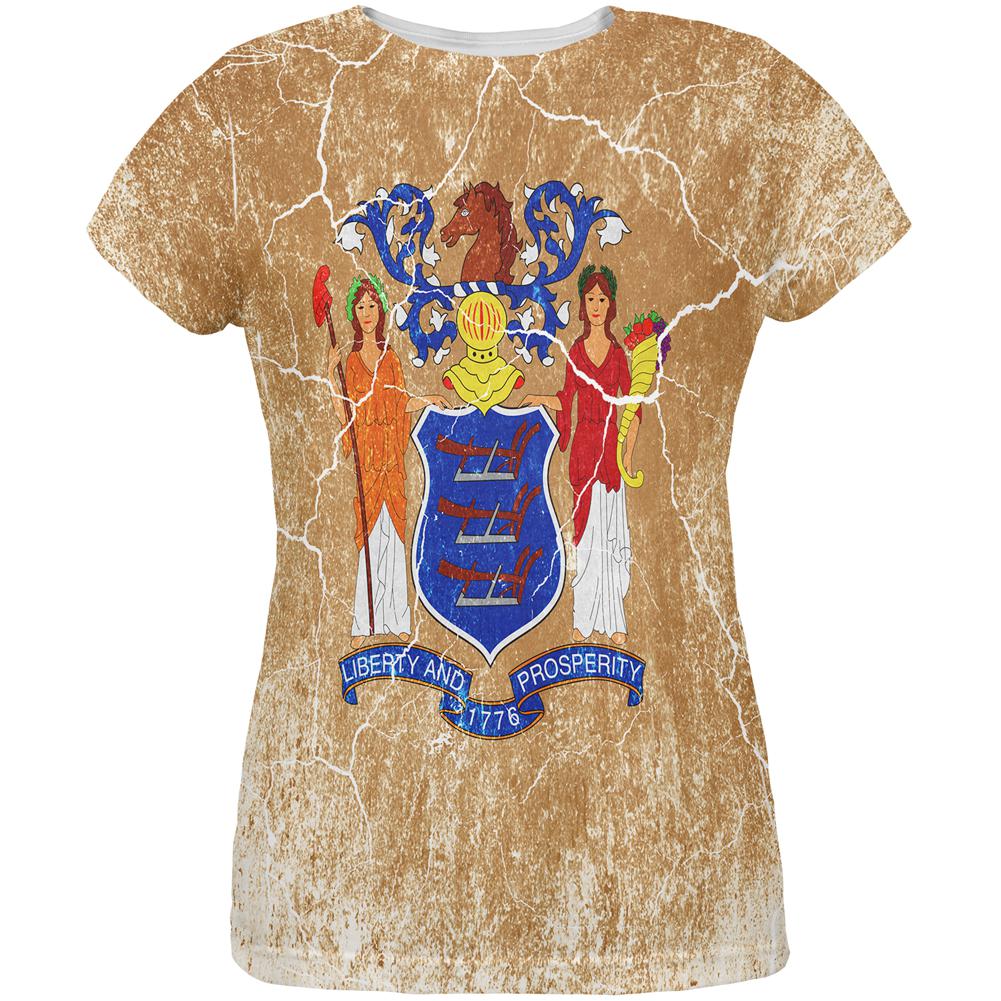New Jersey Vintage Distressed State Flag All Over Womens T Shirt Women's T-Shirts Old Glory 2XL Multi