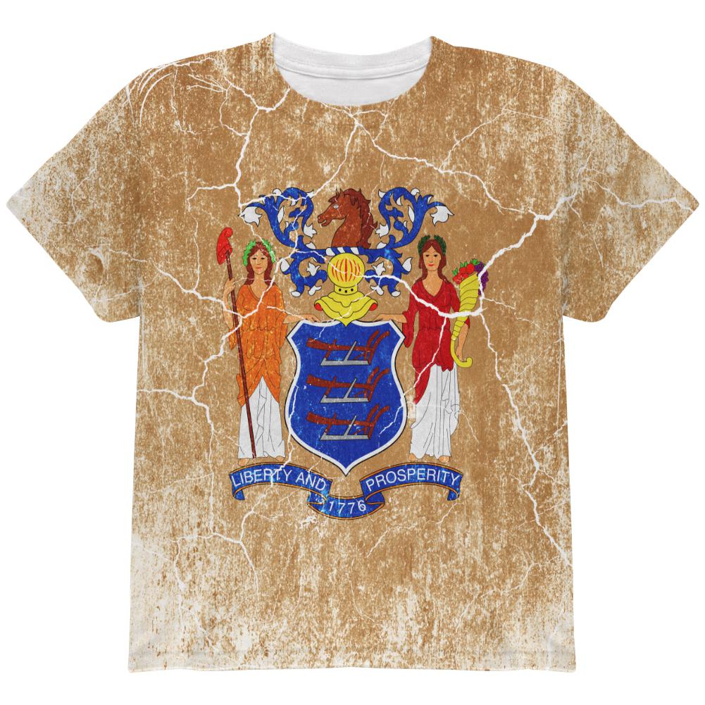 New Jersey Vintage Distressed State Flag All Over Youth T Shirt Youth T-Shirts Old Glory LG Multi