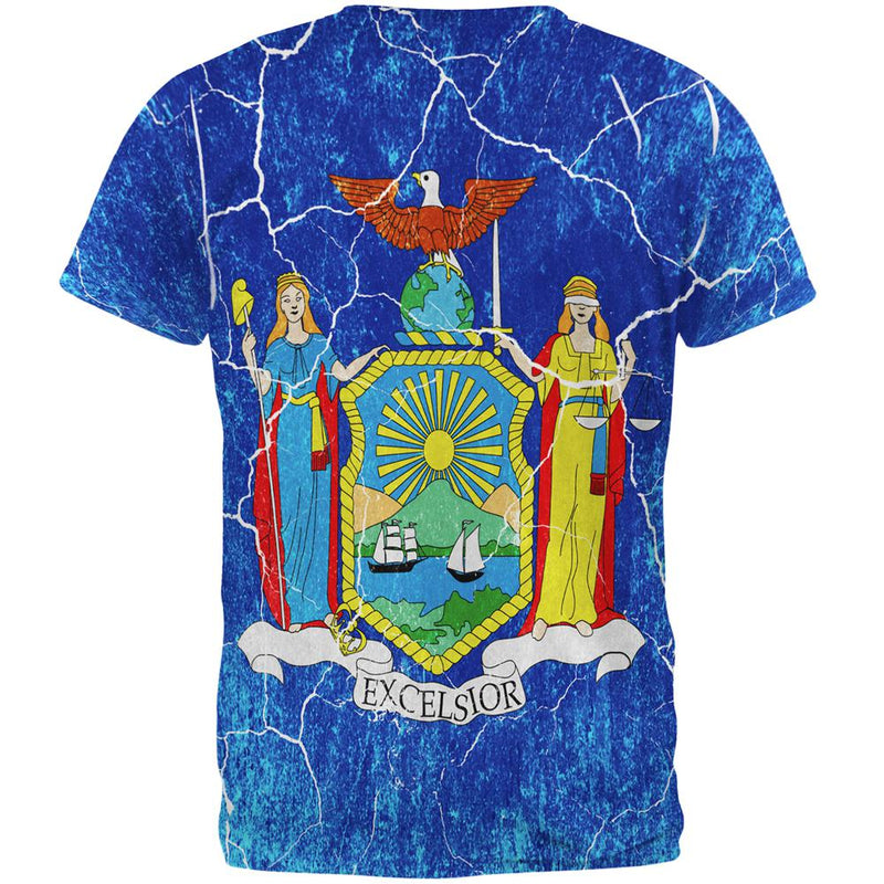 New York Vintage Distressed State Flag All Over Mens T Shirt Men's T-Shirts Old Glory