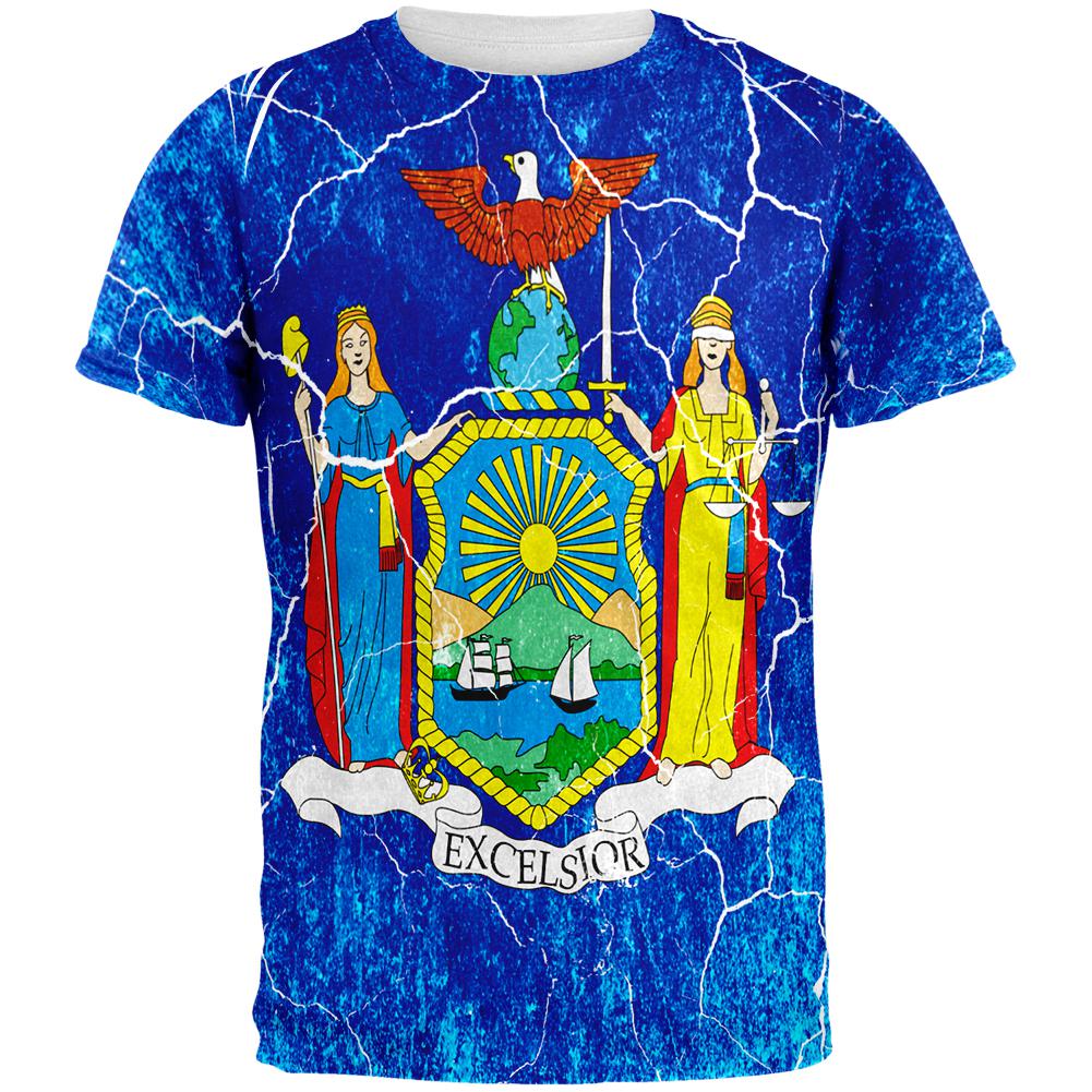 New York Vintage Distressed State Flag All Over Mens T Shirt Men's T-Shirts Old Glory 2XL Multi