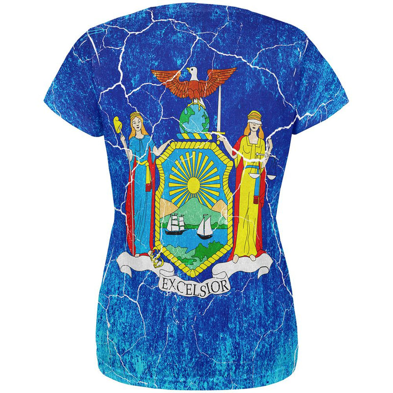 New York Vintage Distressed State Flag All Over Womens T Shirt Women's T-Shirts Old Glory