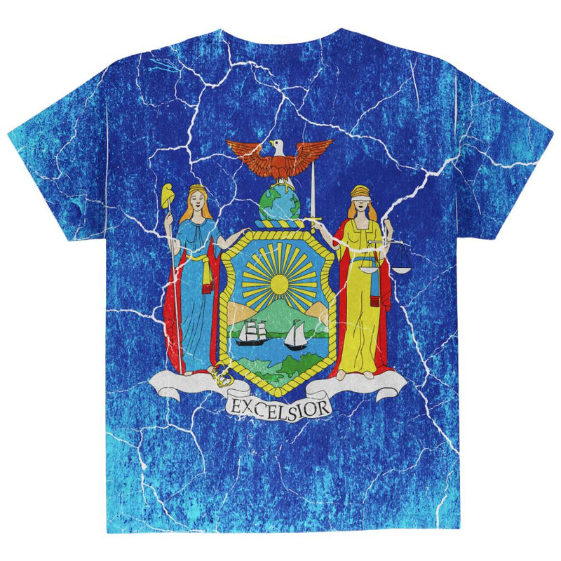 New York Vintage Distressed State Flag All Over Youth T Shirt Youth T-Shirts Old Glory