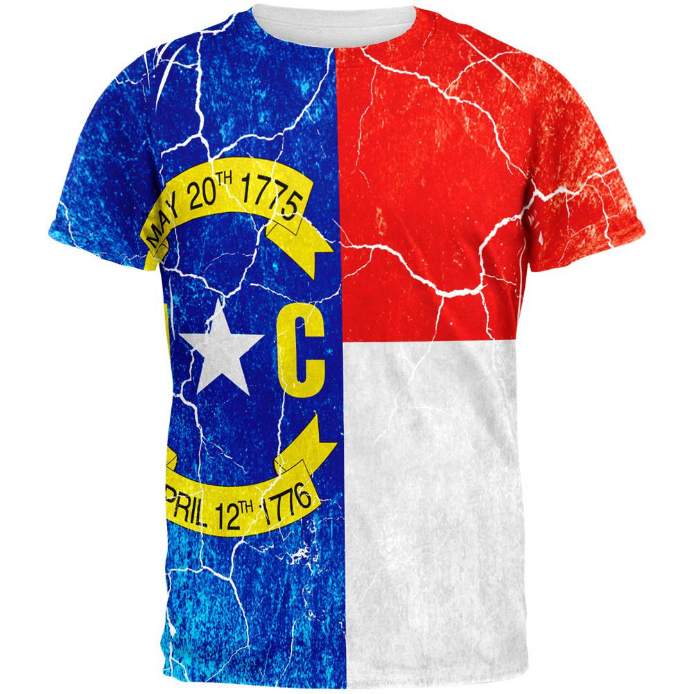 North Carolina Vintage Distressed State Flag All Over Mens T Shirt Men's T-Shirts Old Glory 2XL Multi