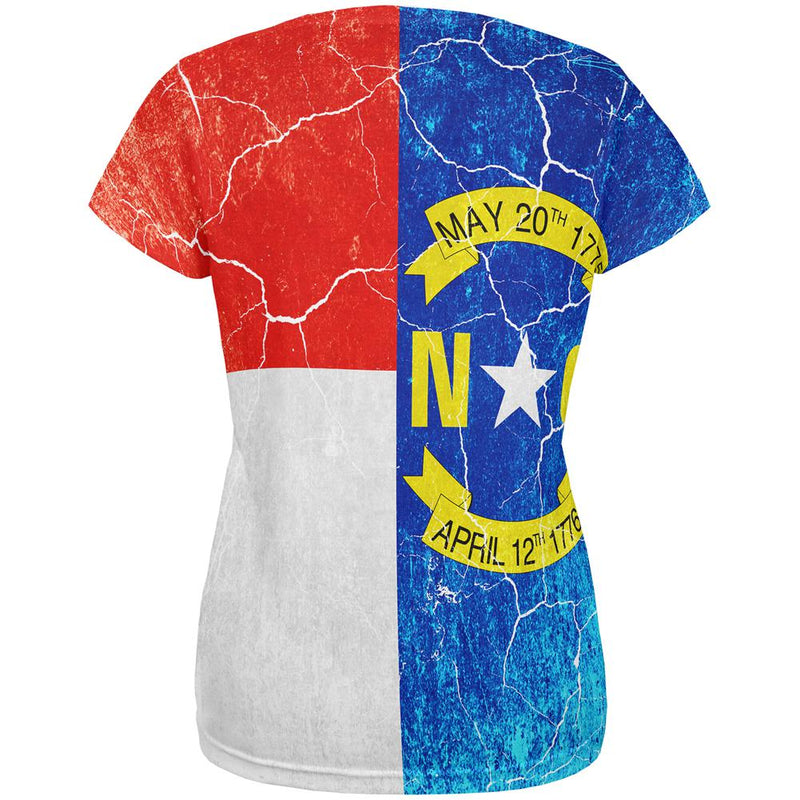 North Carolina Vintage Distressed State Flag All Over Womens T Shirt Women's T-Shirts Old Glory