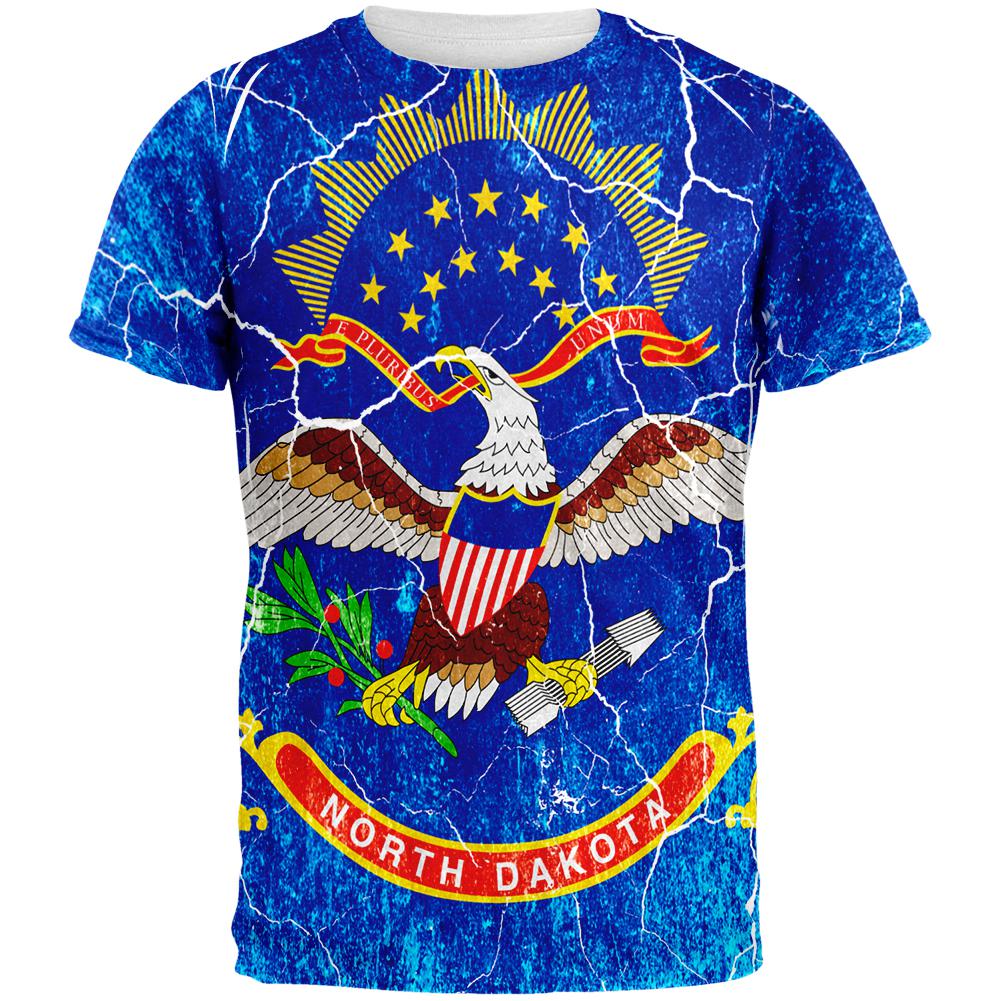 North Dakota Vintage Distressed State Flag All Over Mens T Shirt Men's T-Shirts Old Glory 2XL Multi