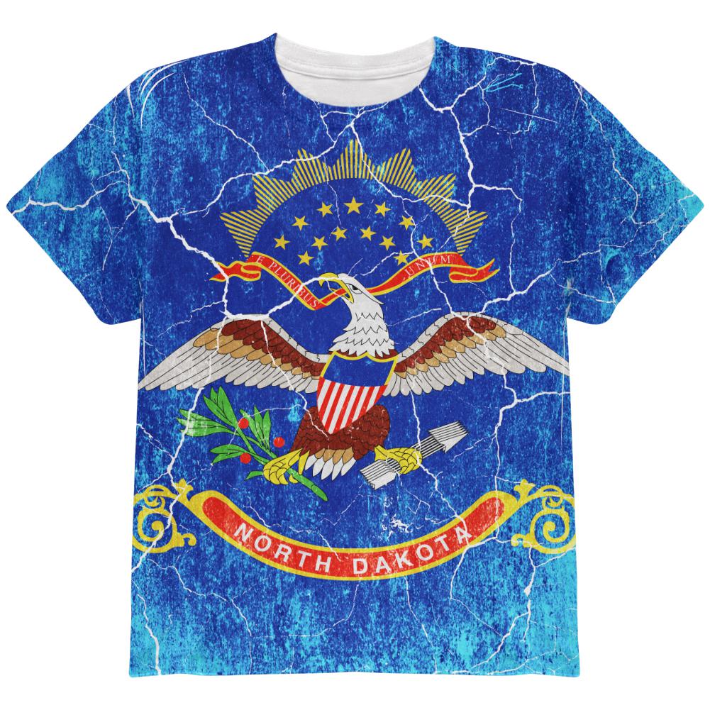 North Dakota Vintage Distressed State Flag All Over Youth T Shirt Youth T-Shirts Old Glory LG Multi