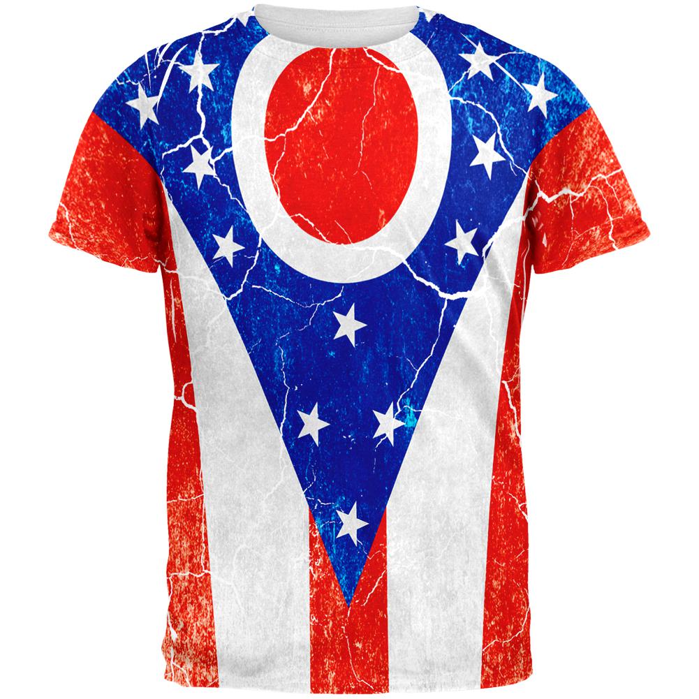Ohio Vintage Distressed State Flag All Over Mens T Shirt Men's T-Shirts Old Glory 2XL Multi
