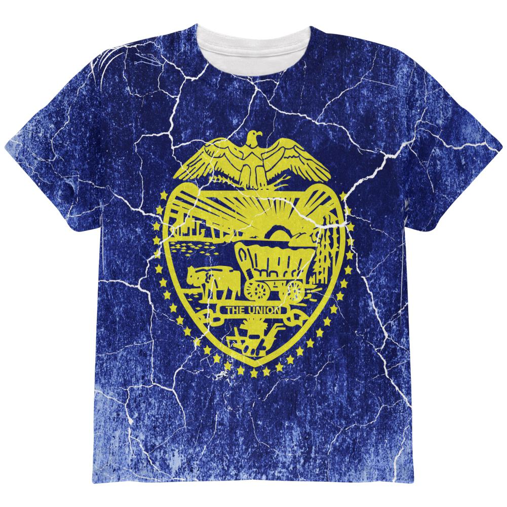 Oregon Vintage Distressed State Flag All Over Youth T Shirt Youth T-Shirts Old Glory LG Multi