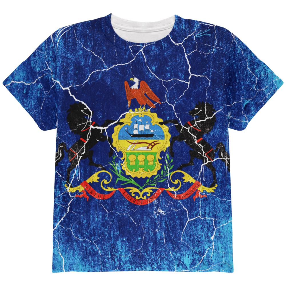 Pennsylvania Vintage Distressed State Flag All Over Youth T Shirt Youth T-Shirts Old Glory LG Multi