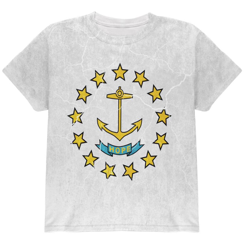 Rhode Island Vintage Distressed State Flag All Over Youth T Shirt Youth T-Shirts Old Glory LG Multi