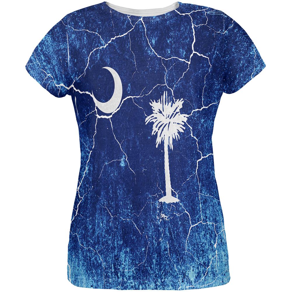 South Carolina Vintage Distressed State Flag All Over Womens T Shirt Women's T-Shirts Old Glory 2XL Multi
