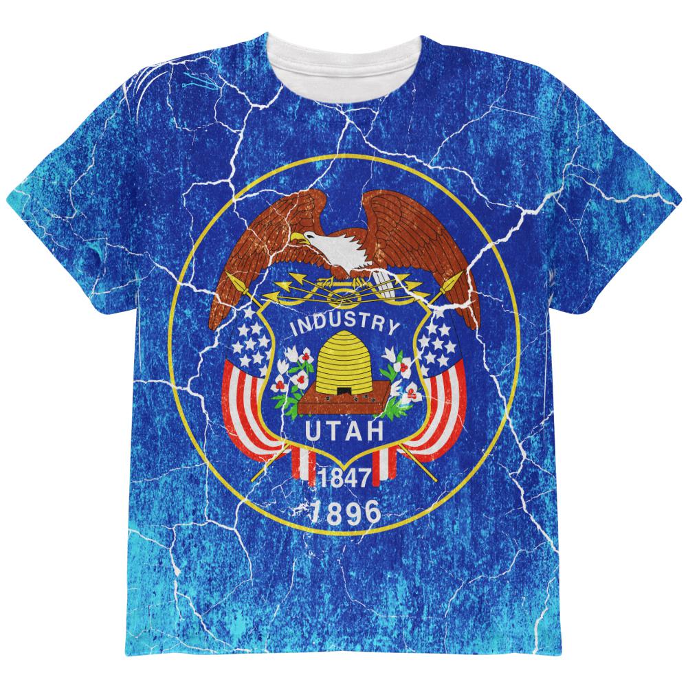 Utah Vintage Distressed State Flag All Over Youth T Shirt Youth T-Shirts Old Glory LG Multi