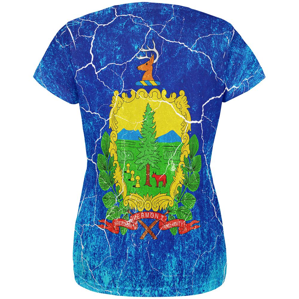 Vermont Vintage Distressed State Flag All Over Womens T Shirt Women's T-Shirts Old Glory