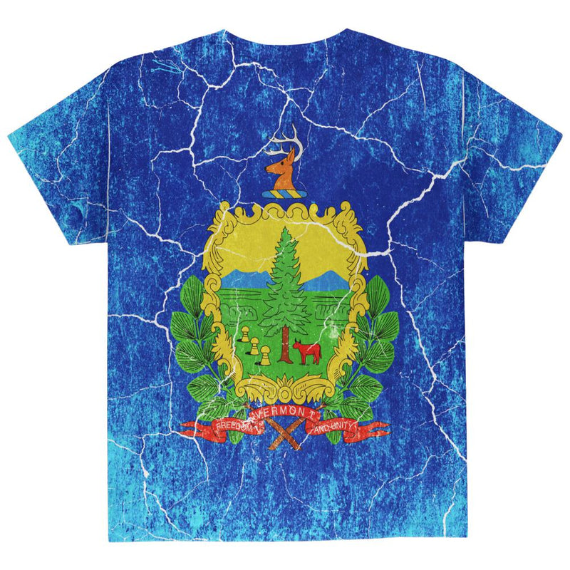 Vermont Vintage Distressed State Flag All Over Youth T Shirt Youth T-Shirts Old Glory