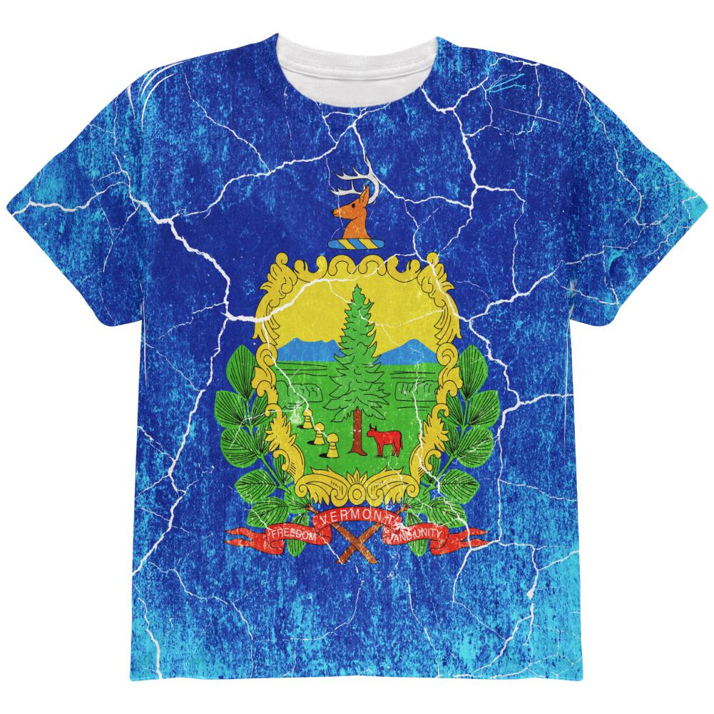 Vermont Vintage Distressed State Flag All Over Youth T Shirt Youth T-Shirts Old Glory LG Multi
