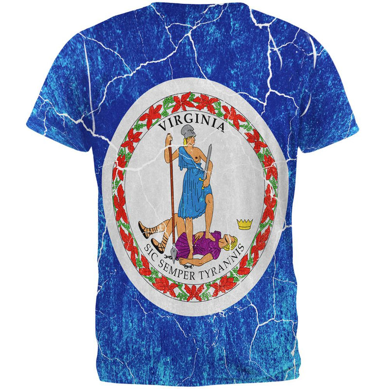 Virginia Vintage Distressed State Flag All Over Mens T Shirt Men's T-Shirts Old Glory