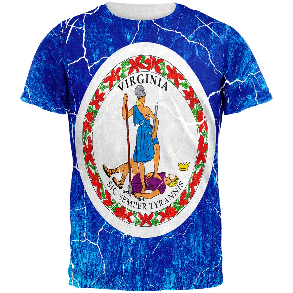 Virginia Vintage Distressed State Flag All Over Mens T Shirt Men's T-Shirts Old Glory 2XL Multi