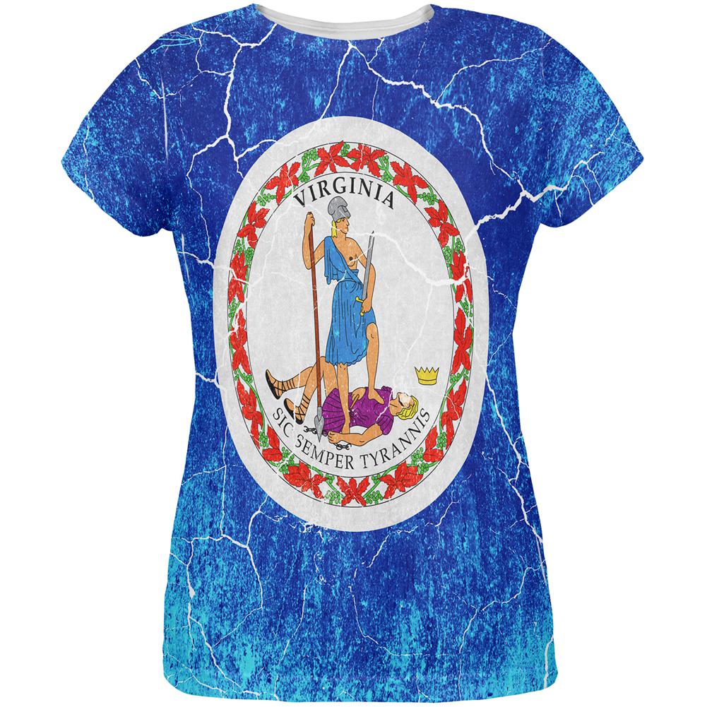 Virginia Vintage Distressed State Flag All Over Womens T Shirt Women's T-Shirts Old Glory 2XL Multi