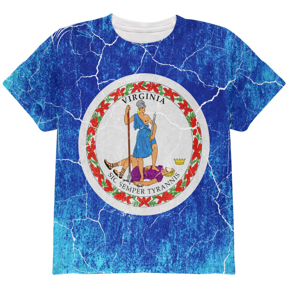 Virginia Vintage Distressed State Flag All Over Youth T Shirt Youth T-Shirts Old Glory LG Multi