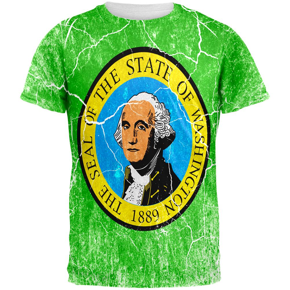 Washington Vintage Distressed State Flag All Over Mens T Shirt Men's T-Shirts Old Glory 2XL Multi