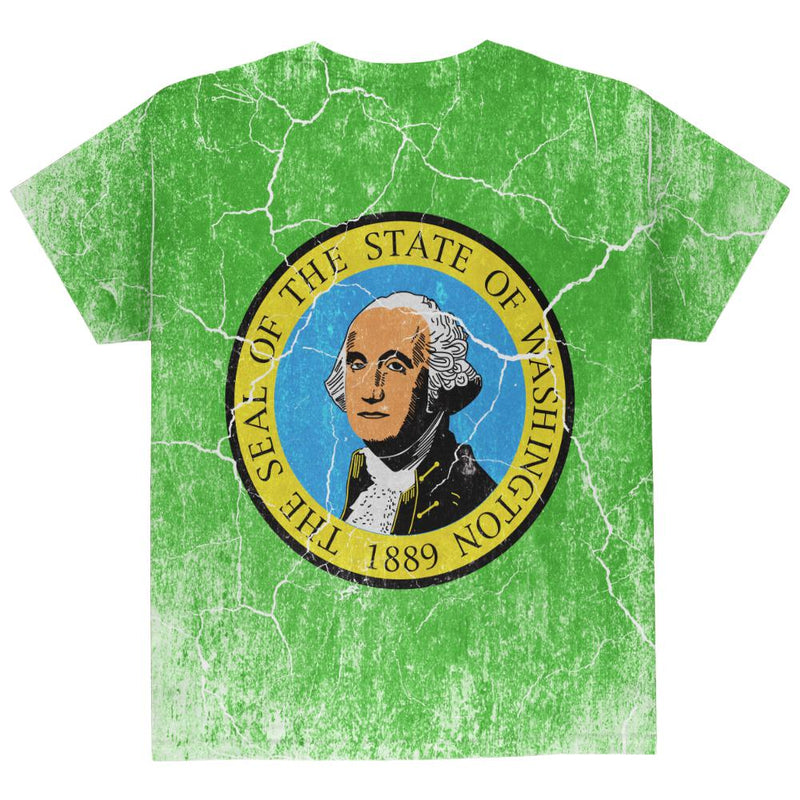 Washington Vintage Distressed State Flag All Over Youth T Shirt Youth T-Shirts Old Glory