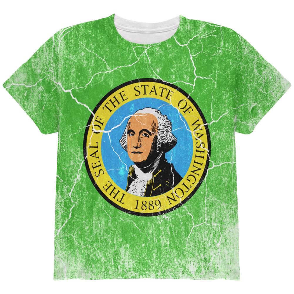Washington Vintage Distressed State Flag All Over Youth T Shirt Youth T-Shirts Old Glory LG Multi