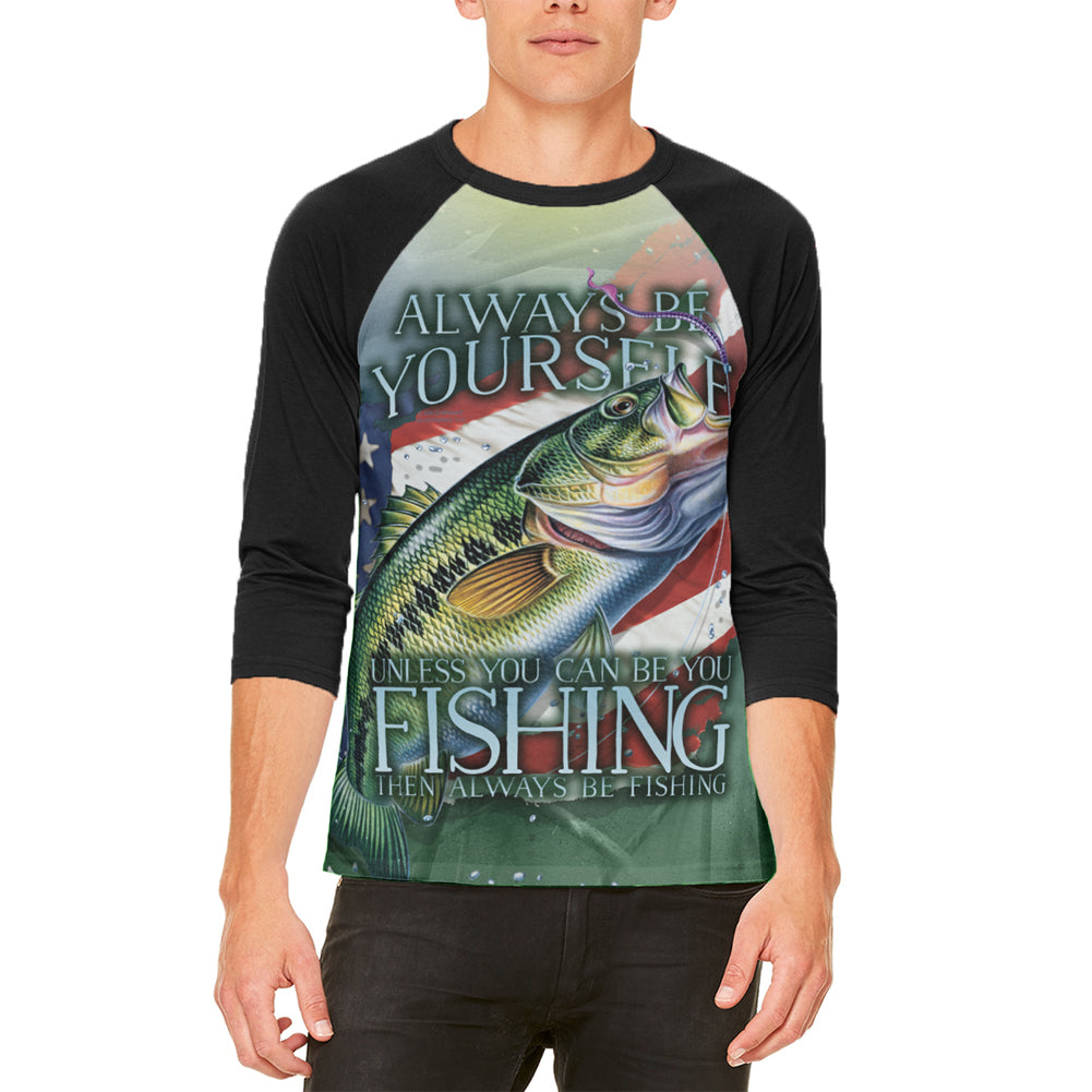 4th of July Always Be Yourself American Fishing Mens Raglan T Shirt Men's T-Shirts 4th of July LG Multicolor