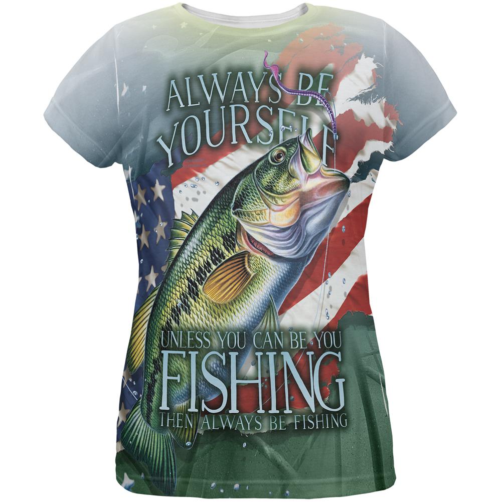 4th of July Always Be Yourself American Fishing All Over Womens T Shirt Women's T-Shirts Old Glory 2XL Multi