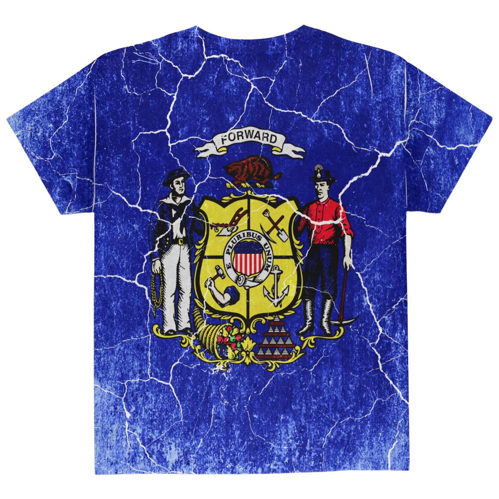 Wisconsin Vintage Distressed State Flag All Over Youth T Shirt Youth T-Shirts Old Glory