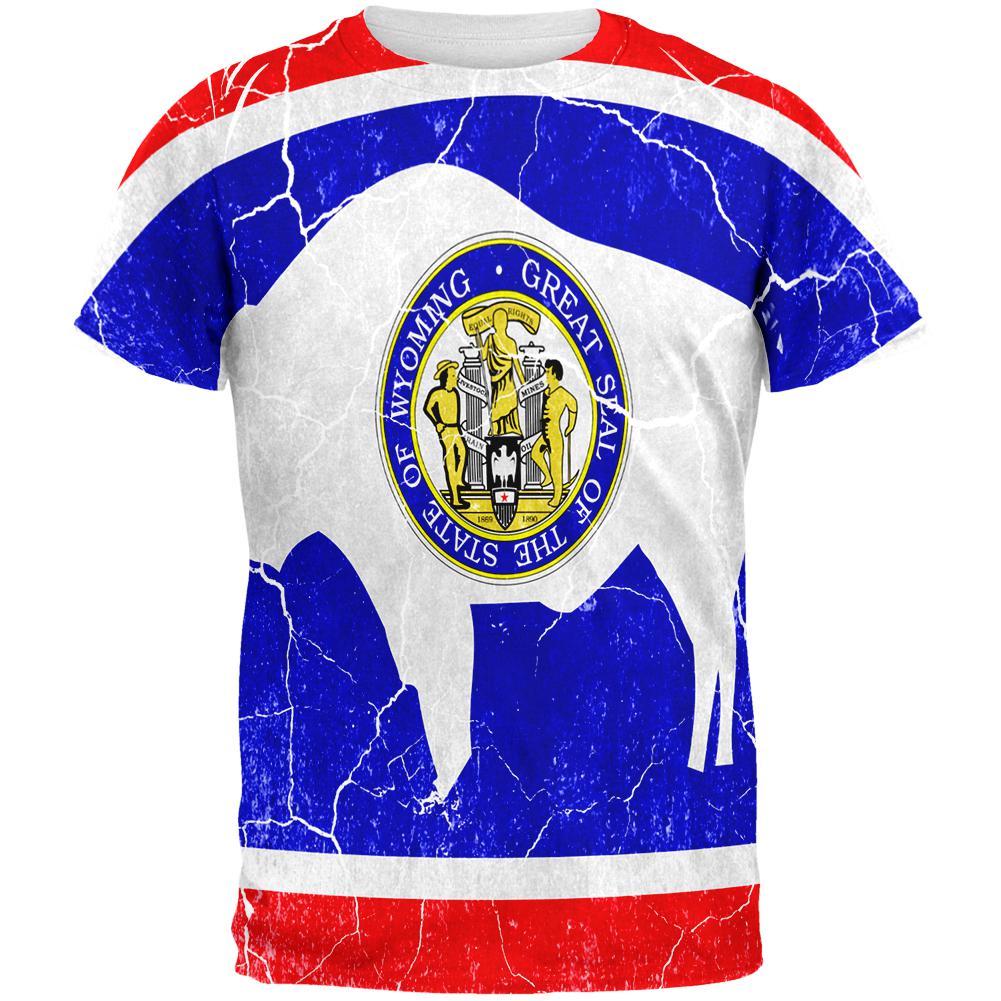 Wyoming Vintage Distressed State Flag All Over Mens T Shirt Men's T-Shirts Old Glory 2XL Multi