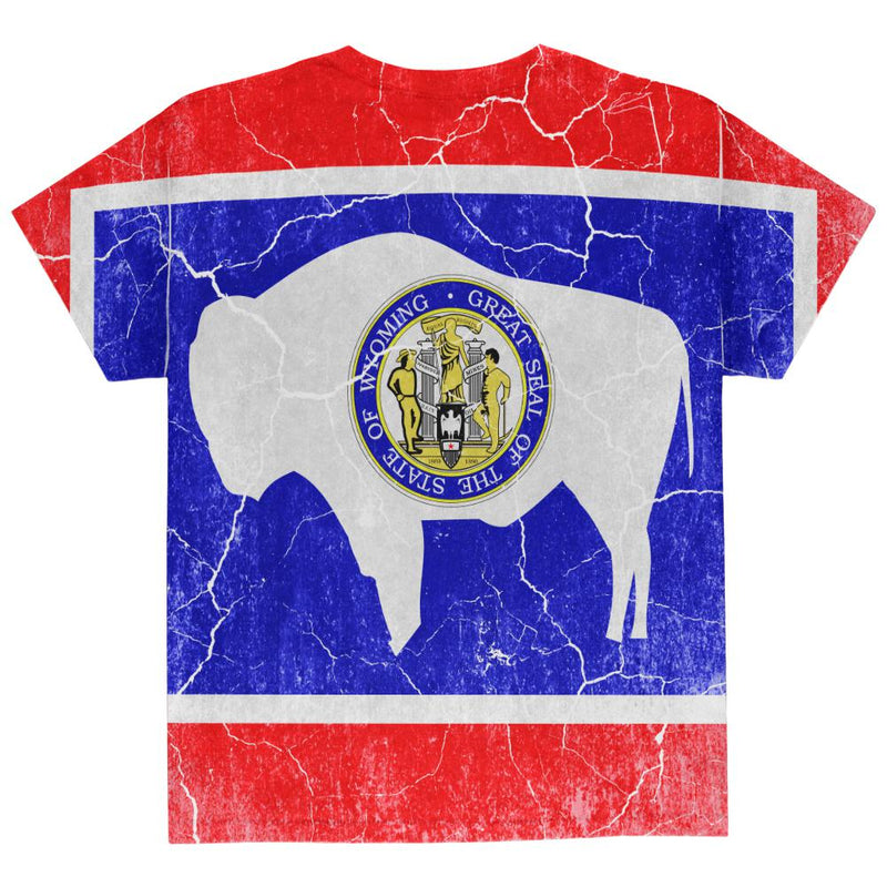 Wyoming Vintage Distressed State Flag All Over Youth T Shirt Youth T-Shirts Old Glory
