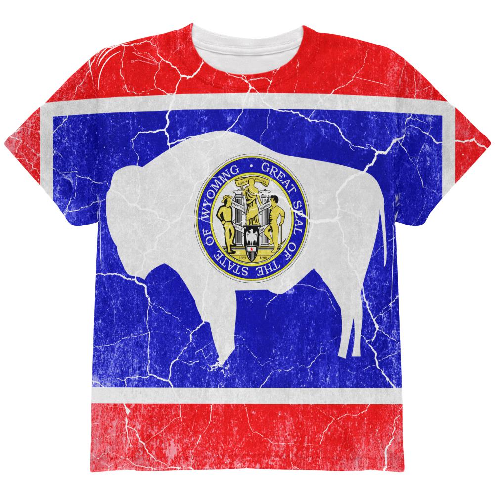 Wyoming Vintage Distressed State Flag All Over Youth T Shirt Youth T-Shirts Old Glory LG Multi