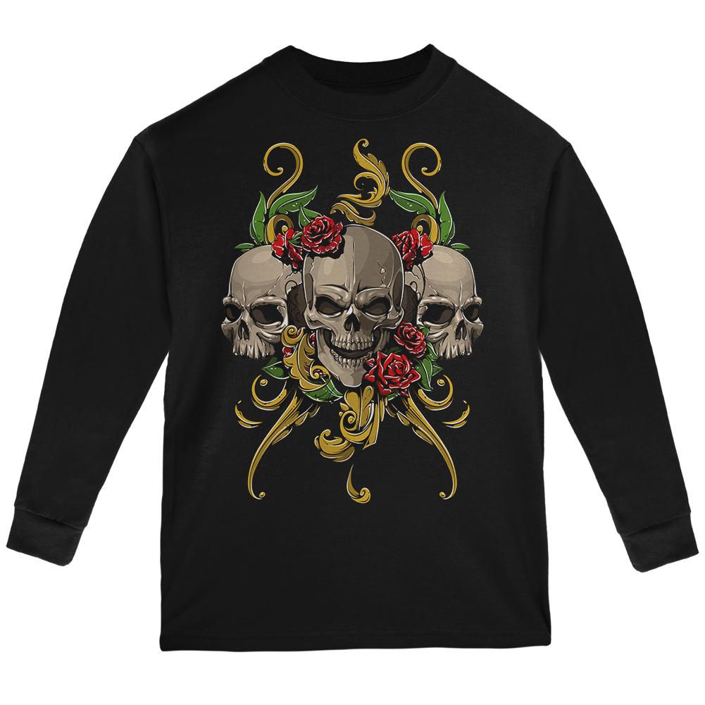Skulls and Roses Youth Long Sleeve T Shirt Youth T-Shirts Old Glory LG Black