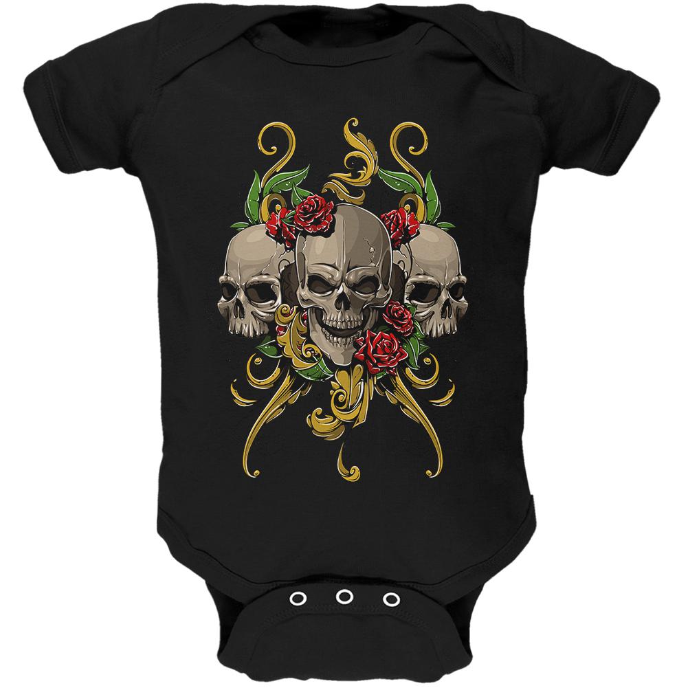 Skulls and Roses Soft Baby One Piece Baby One Piece Old Glory 0-3M Black