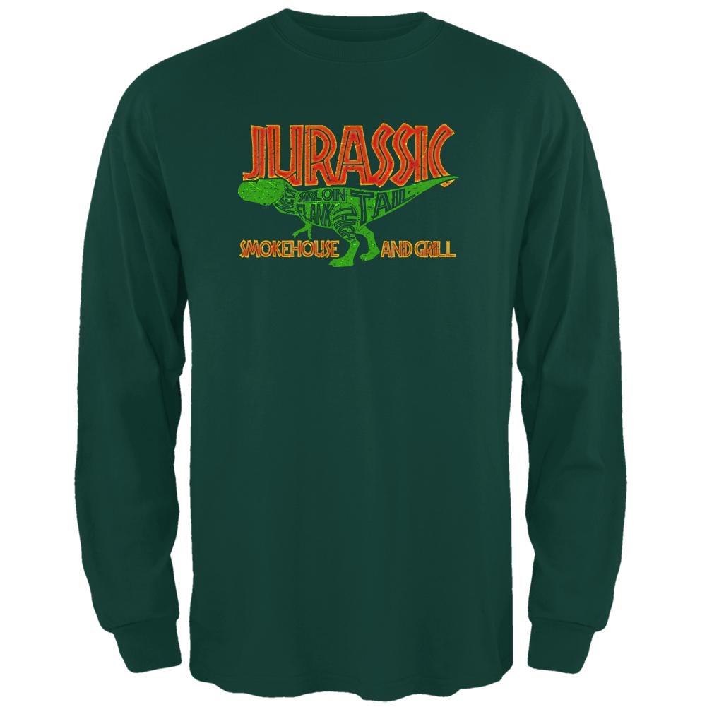 Jurassic Smokehouse and Grill Mens Long Sleeve T Shirt Men's Long Sleeves Old Glory 2XL Forest Green
