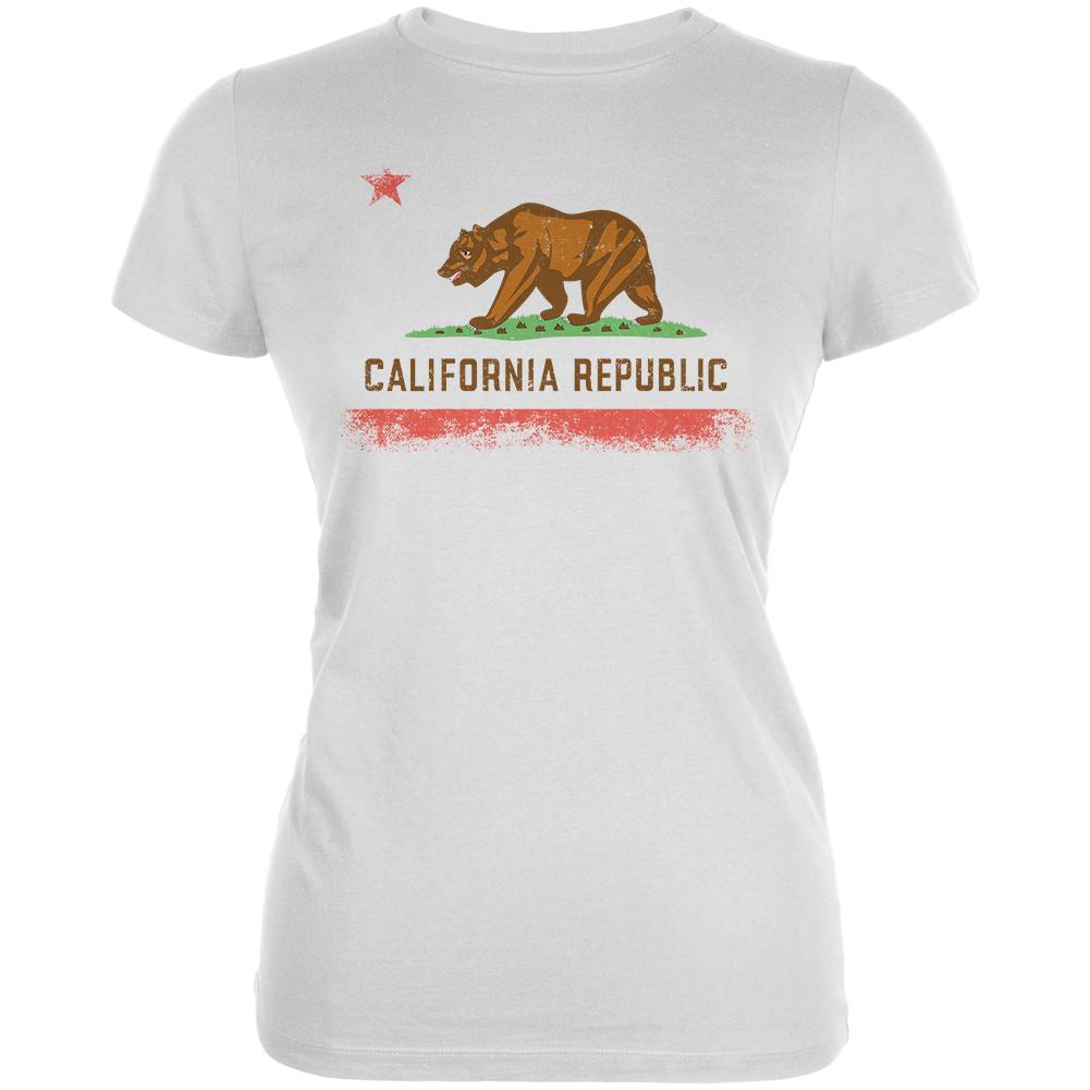 Born and Raised California State Flag Juniors Soft T Shirt Juniors T-Shirts Old Glory 2XL White