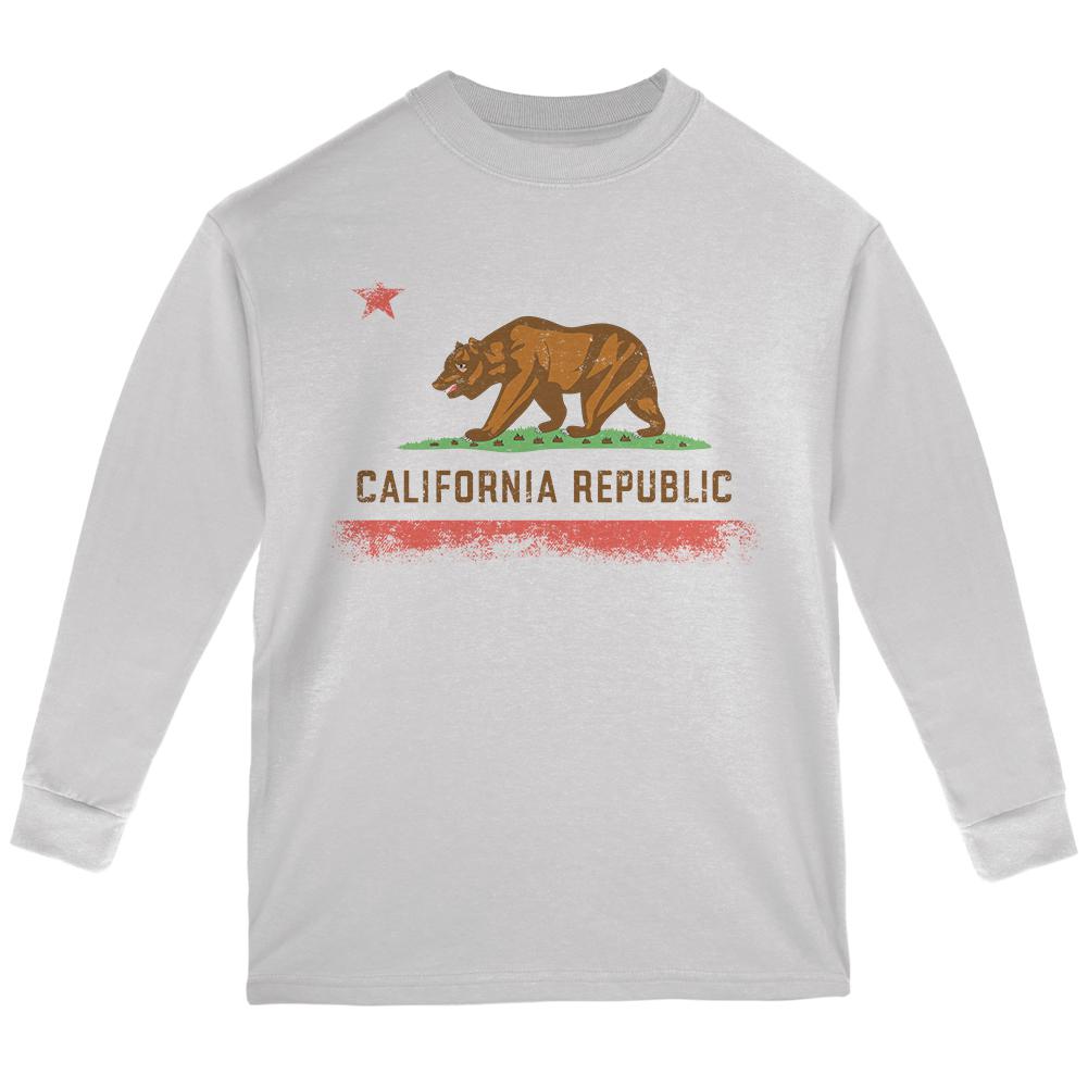 Born and Raised California State Flag Youth Long Sleeve T Shirt Youth Long Sleeves Old Glory LG White